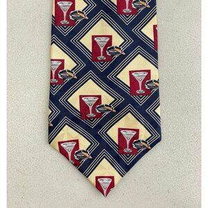 Vintage Martini & Cigar Tie 1990s Art Deco Argyle Bar Embossed Silk Necktie